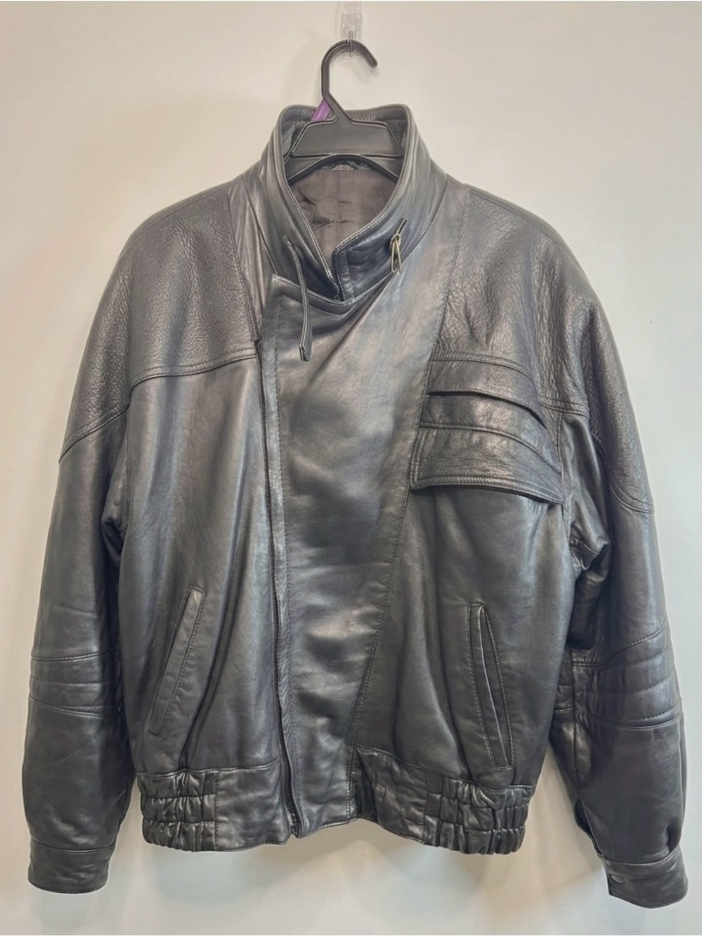 Vintage Vera Pelle Black Leather Bomber Jacket Size 54 (US 44/46)